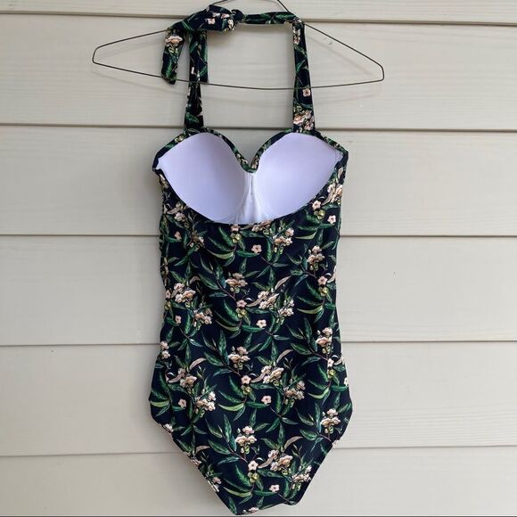 NEW Women’s L Tropical Hawaiian One Piece Swimsuit Built in Bra Bodysuit Ruched - Picture 4 of 10